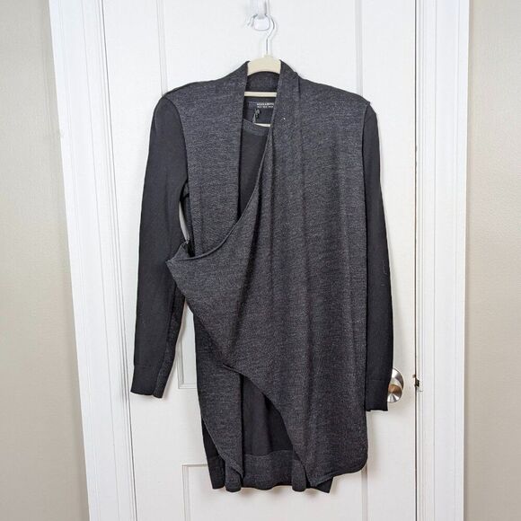 ALLSAINTS | Black Drina Wool Draped Long Sleeve Dress Size US2 - Picture 4 of 15